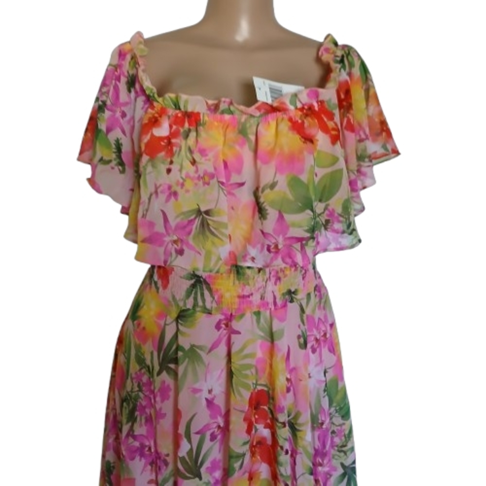 Rabbit Rabbit Rabbit Ruffle Floral Dress with features an off-shoulder neckline - Picture 10 of 11